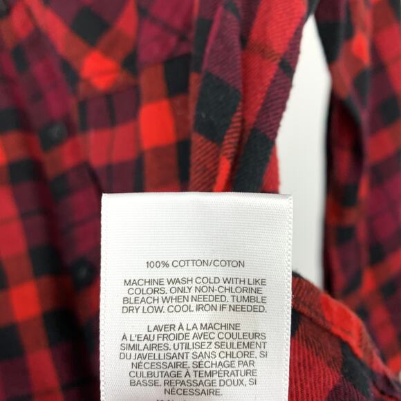 Express Boyfriend Fit Flannel Shirt Womens Size Medium Pink Red Black Plaid - Picture 6 of 6